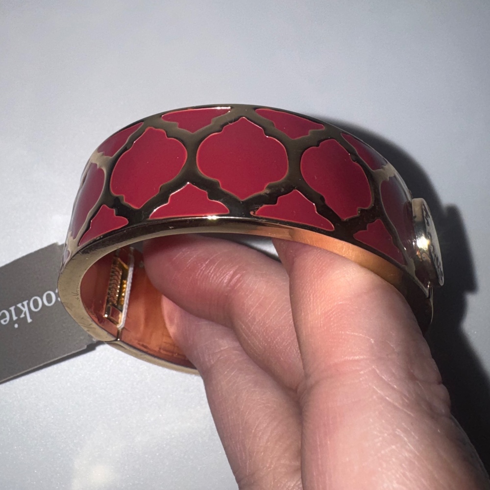 Vintage Cookie Lee Marrakesh Red Lattice Enamel Hinged Bangle Bracelet NWT